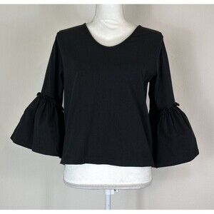 Madewell Black Bell Sleeve Blouse Size Small (2)